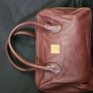 Brown Leather Handbag with Gold Accent